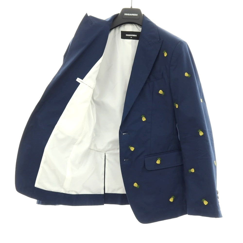 【新品】ディースクエアード DSQUARED2 Fruit Embroidery London コットン パイナップル 2B カジュアルジャケット ネイビーxイエロー【 サイズ44 】【 状態ランクN 】【 メンズ 】 [BPD]