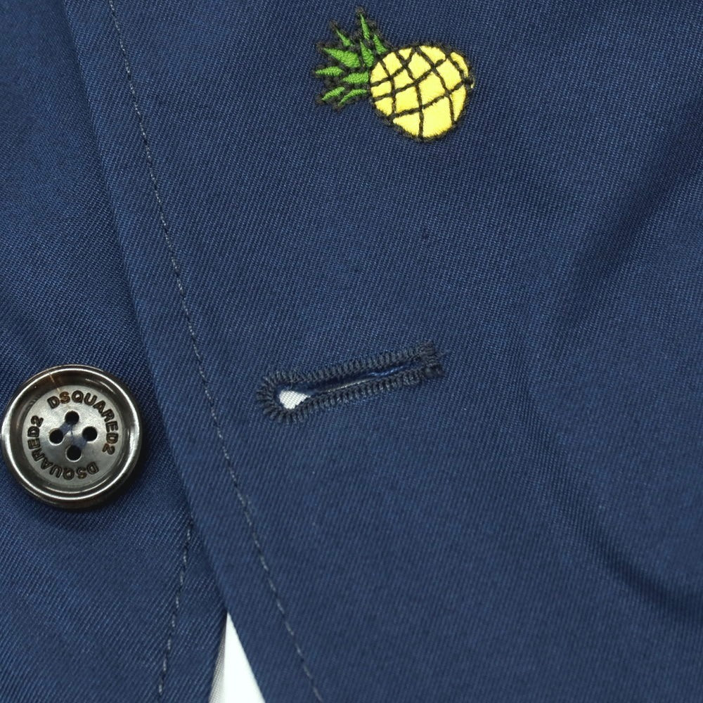 【新品】ディースクエアード DSQUARED2 Fruit Embroidery London コットン パイナップル 2B カジュアルジャケット ネイビーxイエロー【 サイズ44 】【 状態ランクN 】【 メンズ 】 [BPD]