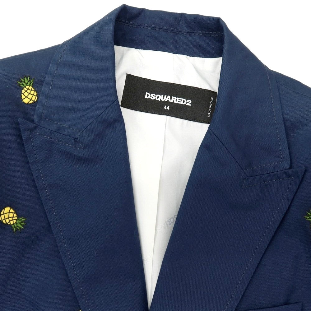 【新品】ディースクエアード DSQUARED2 Fruit Embroidery London コットン パイナップル 2B カジュアルジャケット ネイビーxイエロー【 サイズ44 】【 状態ランクN 】【 メンズ 】 [BPD]