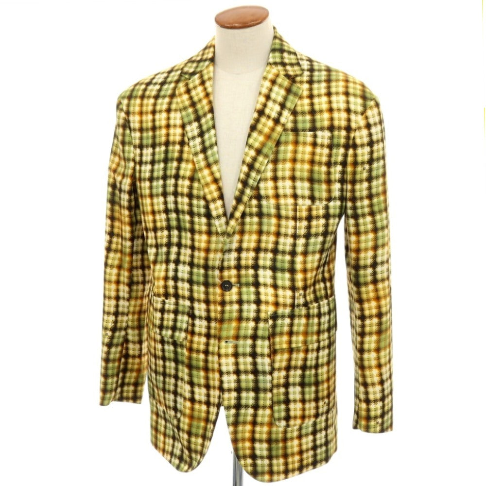 【新品】ディースクエアード DSQUARED2 コットン チェック柄プリント 2B テーラードジャケット イエローxグリーン【サイズ48】【 状態ランクN 】【 メンズ 】