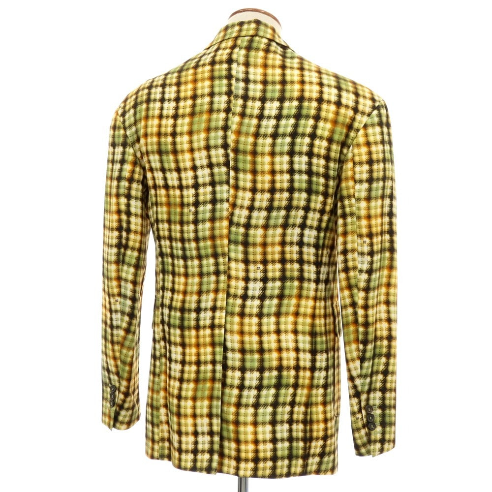 【新品】ディースクエアード DSQUARED2 コットン チェック柄プリント 2B テーラードジャケット イエローxグリーン【サイズ48】【 状態ランクN 】【 メンズ 】