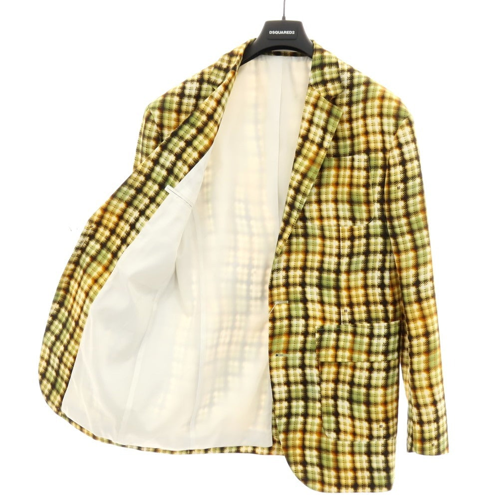 【新品】ディースクエアード DSQUARED2 コットン チェック柄プリント 2B テーラードジャケット イエローxグリーン【サイズ48】【 状態ランクN 】【 メンズ 】