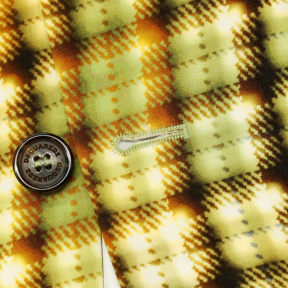 【新品】ディースクエアード DSQUARED2 コットン チェック柄プリント 2B テーラードジャケット イエローxグリーン【サイズ48】【 状態ランクN 】【 メンズ 】