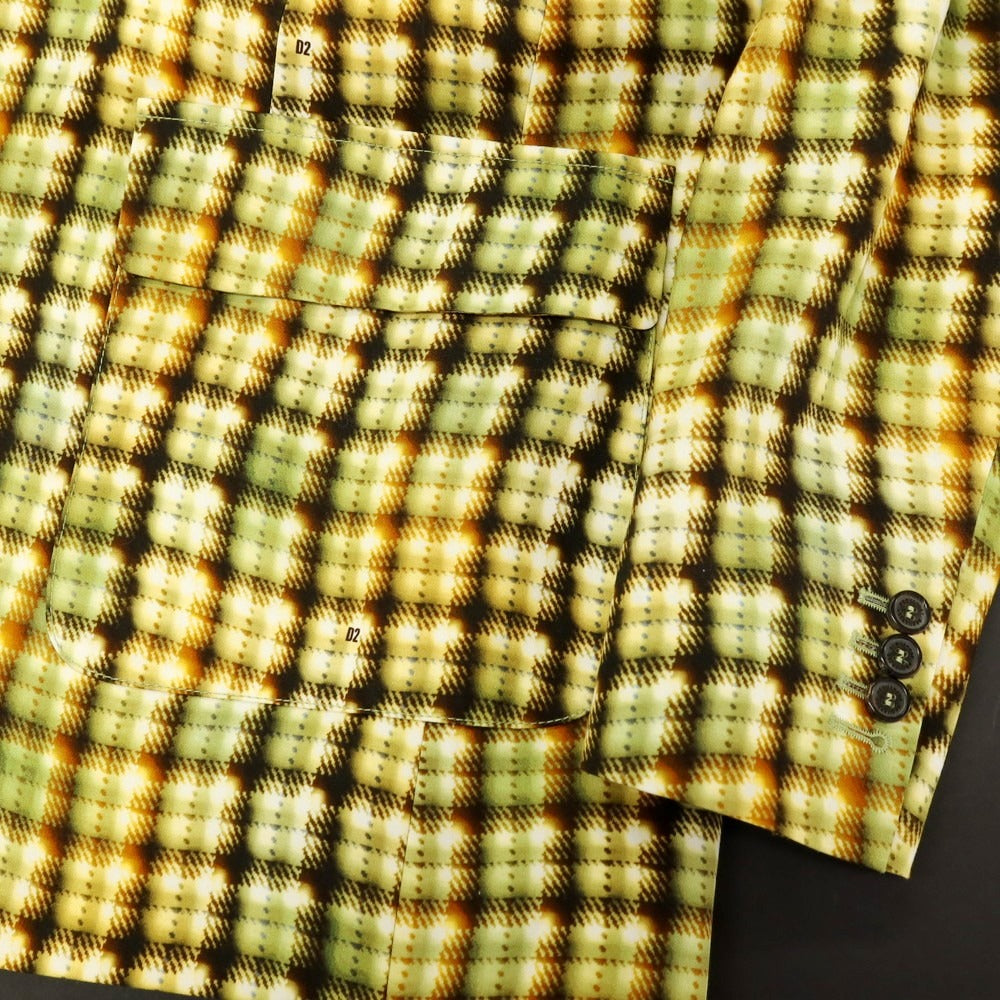 【新品】ディースクエアード DSQUARED2 コットン チェック柄プリント 2B テーラードジャケット イエローxグリーン【サイズ48】【 状態ランクN 】【 メンズ 】