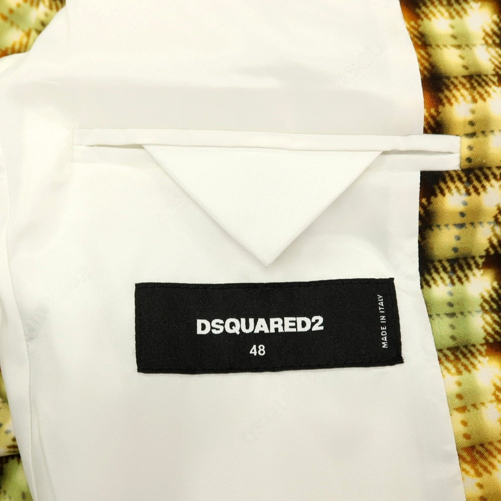 【新品】ディースクエアード DSQUARED2 コットン チェック柄プリント 2B テーラードジャケット イエローxグリーン【 サイズ48 】【 状態ランクN 】【 メンズ 】 [BPD]
