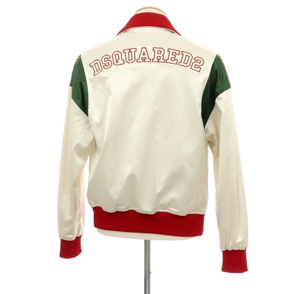 【新品】ディースクエアード DSQUARED2 コットンレーヨンポリウレタン ボウリング サテン ボンバージャケット ホワイト【サイズ44】【 状態ランクN 】【 メンズ 】