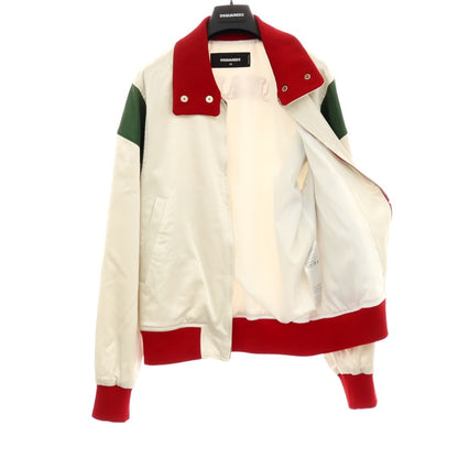 【新品】ディースクエアード DSQUARED2 コットンレーヨンポリウレタン ボウリング サテン ボンバージャケット ホワイト【サイズ44】【 状態ランクN 】【 メンズ 】