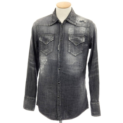 【新品】ディースクエアード DSQUARED2 Classic Westem Shirt ダメージ加工 コットン デニム ウエスタンシャツ ブラック【サイズ42】【 状態ランクN 】【 メンズ 】