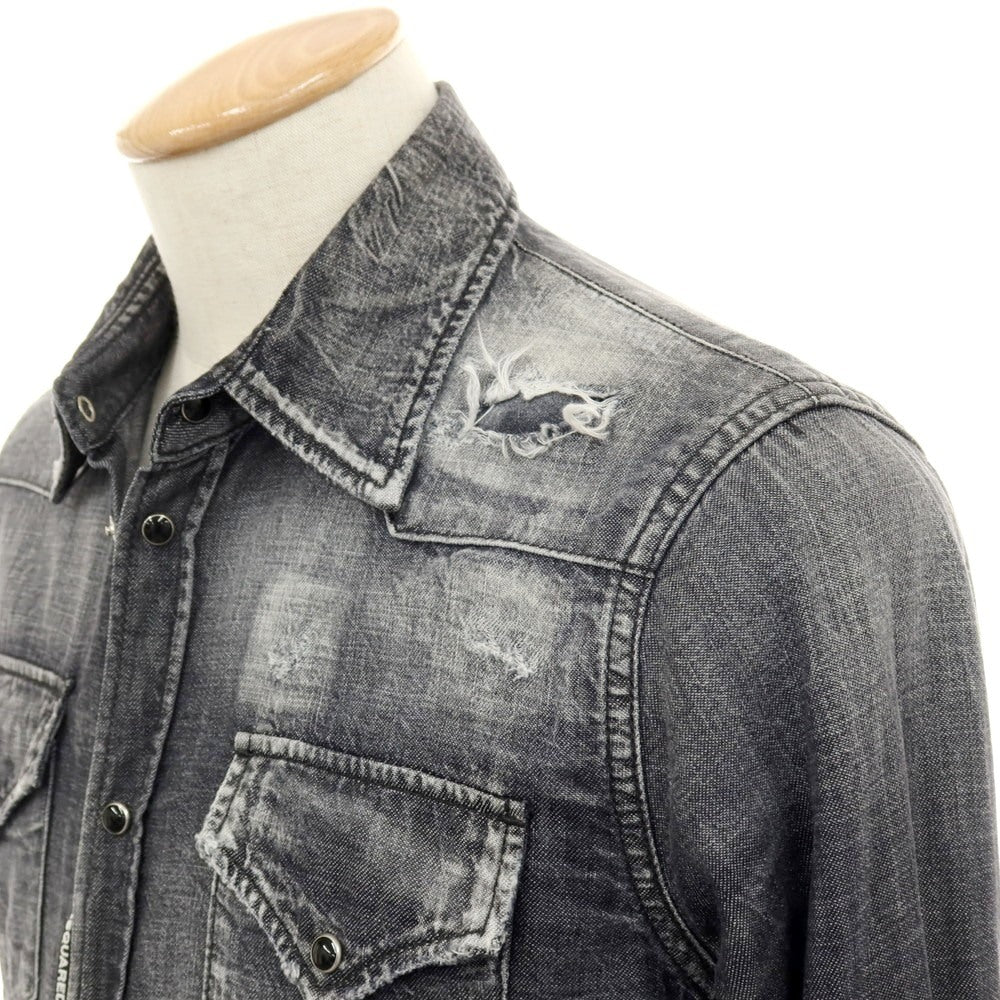 【新品】ディースクエアード DSQUARED2 Classic Westem Shirt ダメージ加工 コットン デニム ウエスタンシャツ ブラック【サイズ42】【 状態ランクN 】【 メンズ 】