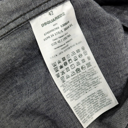 【新品】ディースクエアード DSQUARED2 Classic Westem Shirt ダメージ加工 コットン デニム ウエスタンシャツ ブラック【サイズ42】【 状態ランクN 】【 メンズ 】
