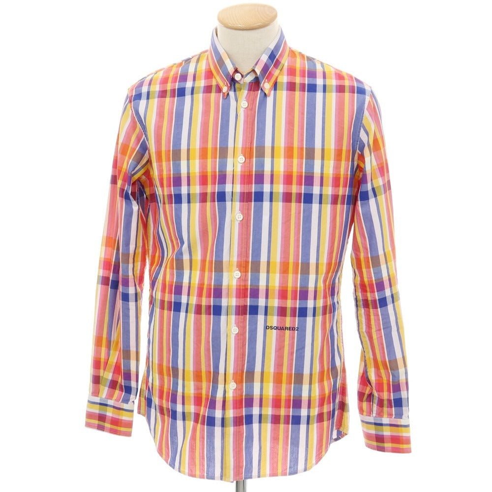 【新品】ディースクエアード DSQUARED2 コットン チェック ボタンダウン カジュアルシャツ ピンクxネイビー【サイズ44】【 状態ランクN 】【 メンズ 】
