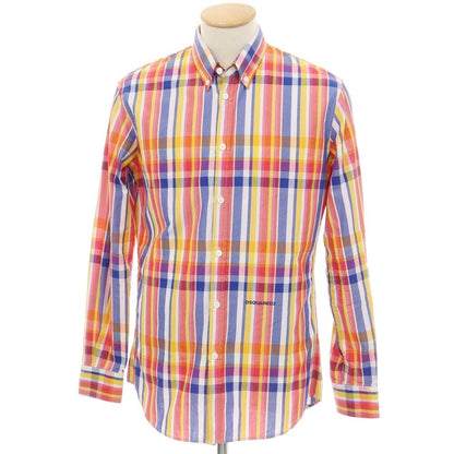 【新品】ディースクエアード DSQUARED2 コットン チェック ボタンダウン カジュアルシャツ ピンクxネイビー【サイズ44】【 状態ランクN 】【 メンズ 】