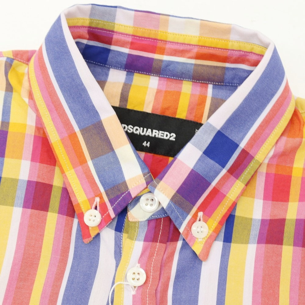 【新品】ディースクエアード DSQUARED2 コットン チェック ボタンダウン カジュアルシャツ ピンクxネイビー【サイズ44】【 状態ランクN 】【 メンズ 】