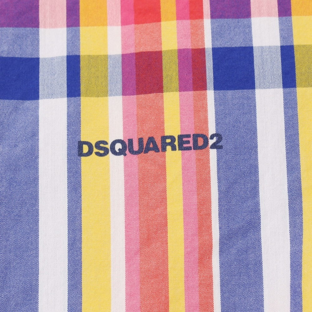 【新品】ディースクエアード DSQUARED2 コットン チェック ボタンダウン カジュアルシャツ ピンクxネイビー【サイズ44】【 状態ランクN 】【 メンズ 】