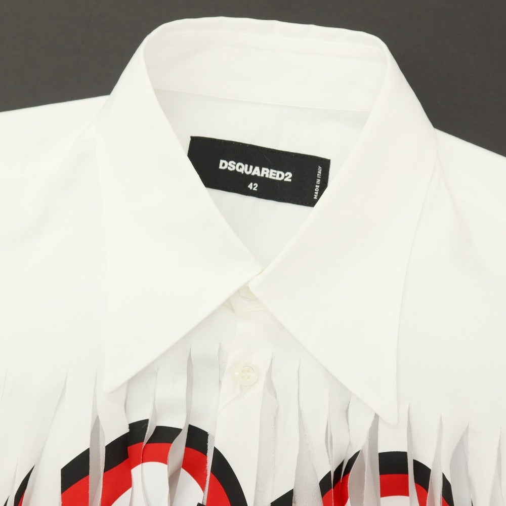 【中古】ディースクエアード DSQUARED2 × THE ROLLING STONES コットン ロングポイントカラー カジュアルシャツ ホワイト【サイズ42】【 状態ランクB 】【 メンズ 】