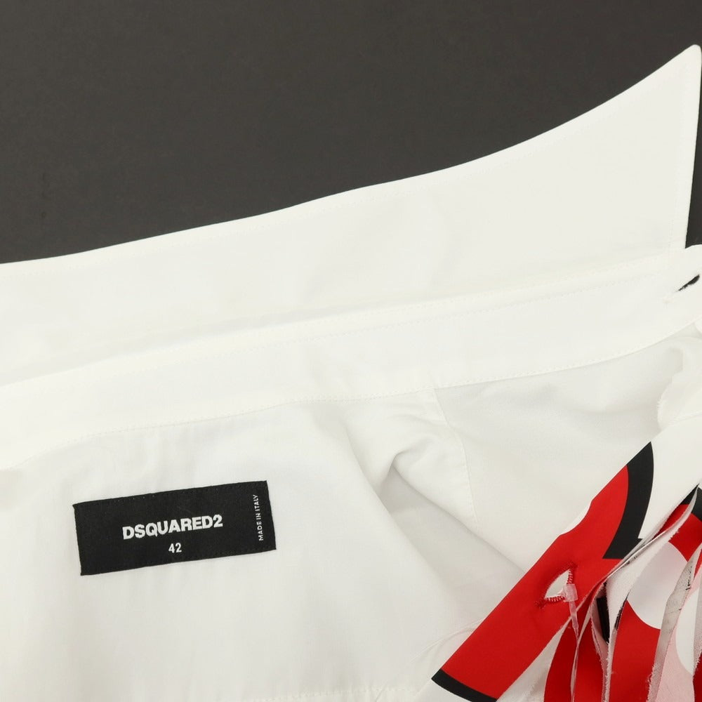【中古】ディースクエアード DSQUARED2 × THE ROLLING STONES コットン ロングポイントカラー カジュアルシャツ ホワイト【サイズ42】【 状態ランクB 】【 メンズ 】