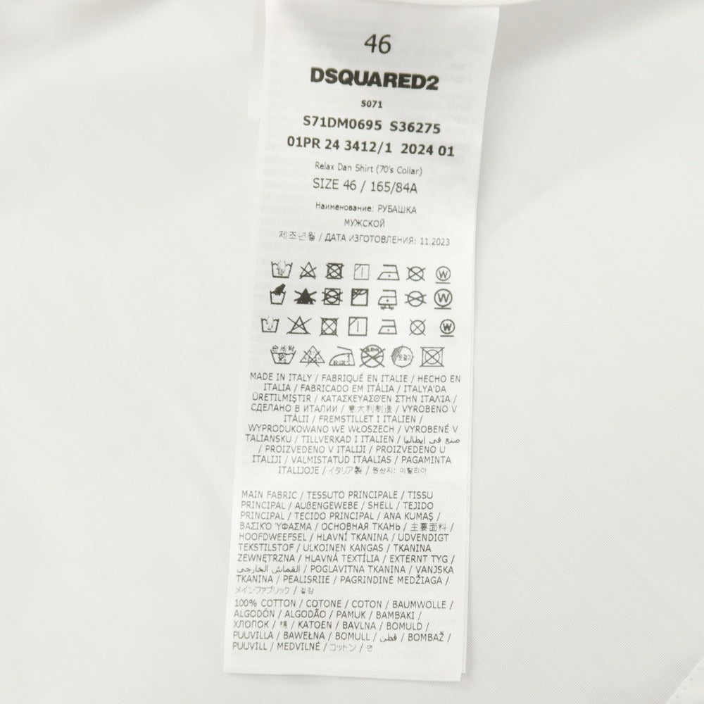 【新品】ディースクエアード DSQUARED2 × THE ROLLING STONES コットン ロングポイントカラー カジュアルシャツ ホワイト【サイズ46】【 状態ランクN 】【 メンズ 】