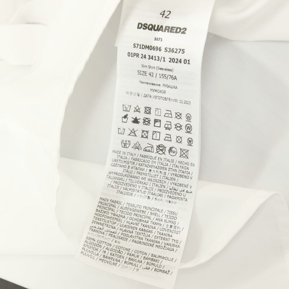 【中古】ディースクエアード DSQUARED2 × THE ROLLING STONES コットン バンドカラー ノースリーブシャツ ホワイト【サイズ42】【 状態ランクB 】【 メンズ 】