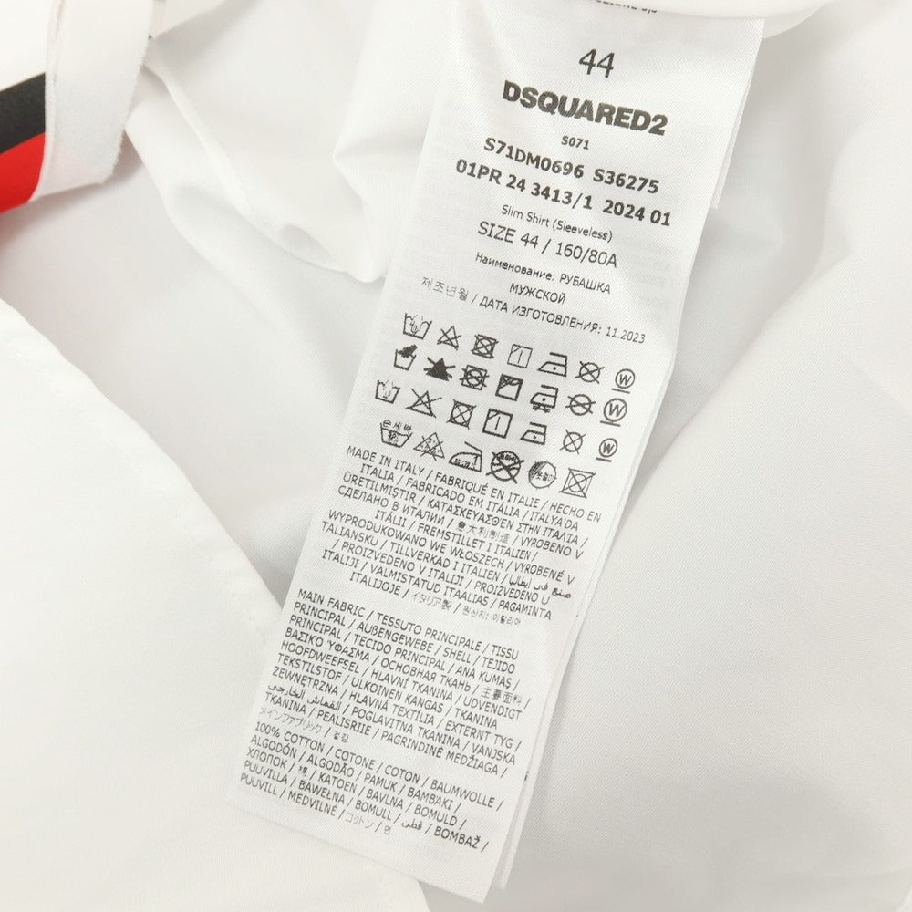 【新品】ディースクエアード DSQUARED2 × THE ROLLING STONES コットン バンドカラー ノースリーブシャツ ホワイト【サイズ44】【 状態ランクN 】【 メンズ 】