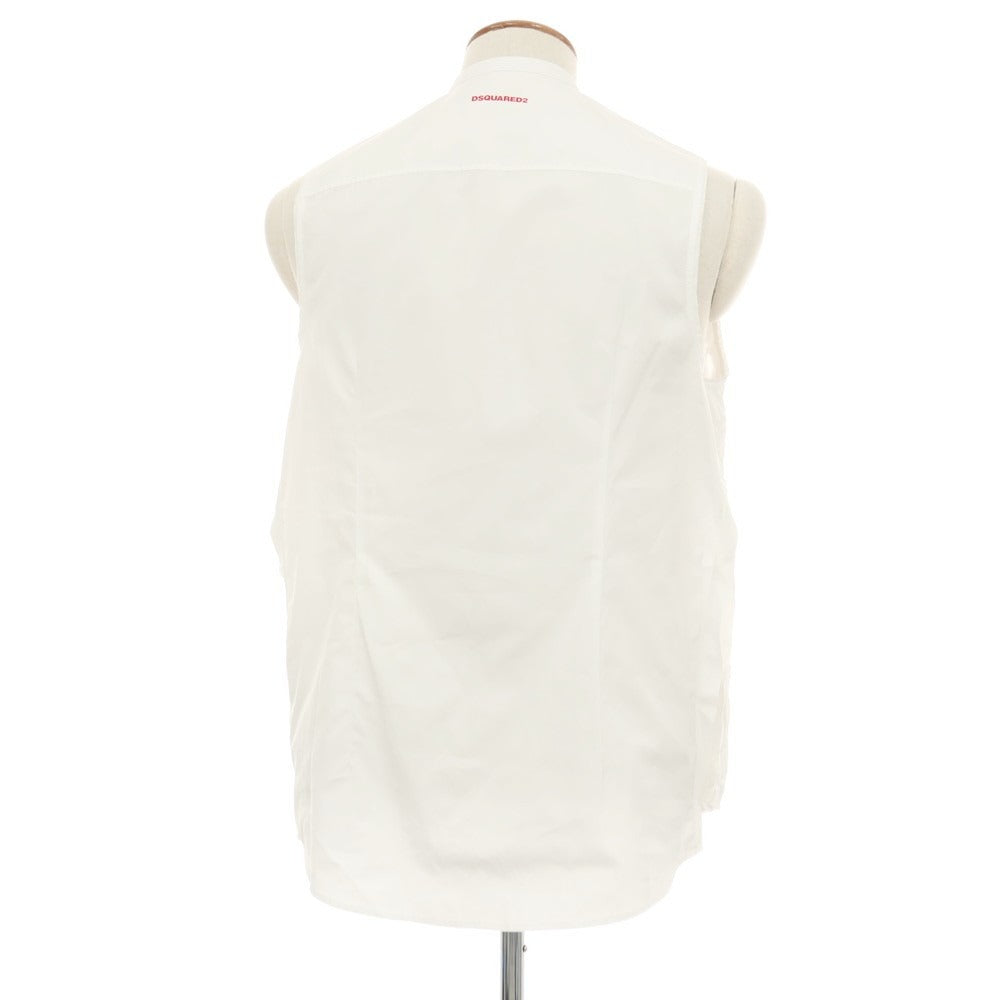 【新品】ディースクエアード DSQUARED2 × THE ROLLING STONES コットン バンドカラー ノースリーブシャツ ホワイト【サイズ46】【 状態ランクN 】【 メンズ 】