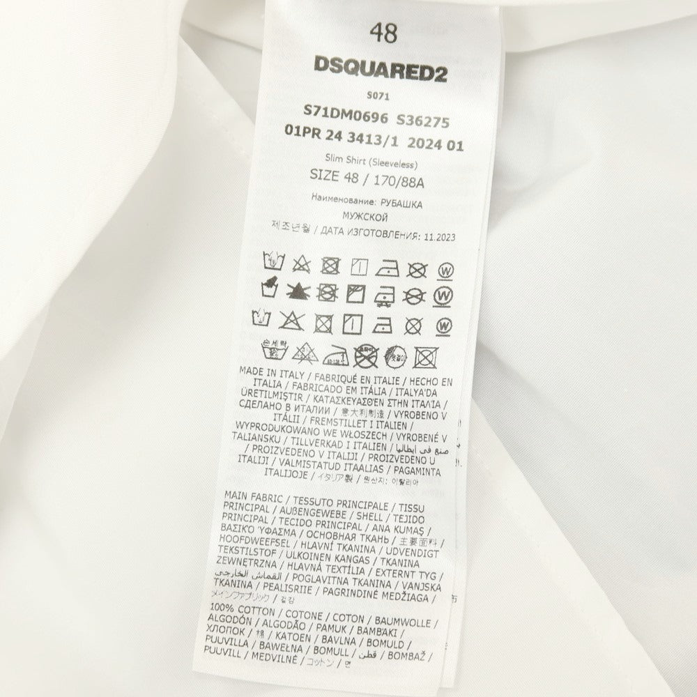 【新品】ディースクエアード DSQUARED2 × THE ROLLING STONES コットン バンドカラー ノースリーブシャツ ホワイト【サイズ48】【 状態ランクN 】【 メンズ 】