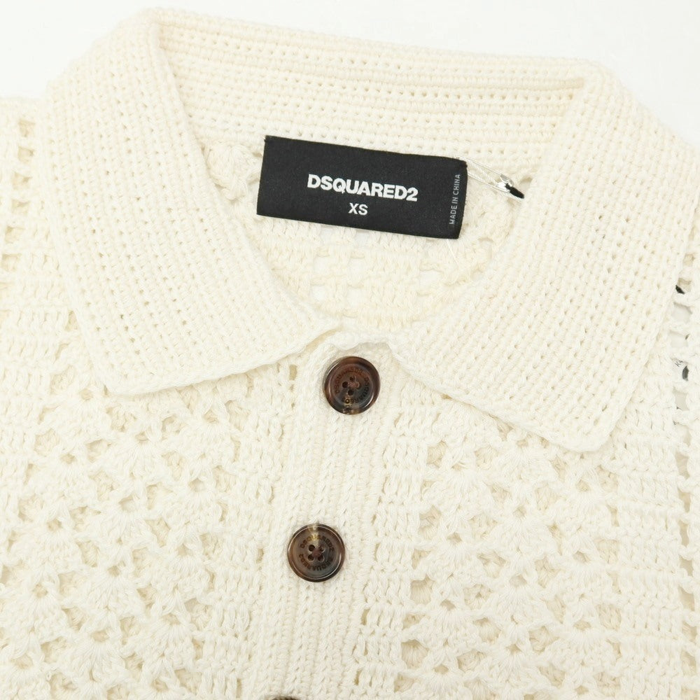 【新品】ディースクエアード DSQUARED2 コットン 透かし編み 半袖 ポロニット オフホワイト【サイズXS】【 状態ランクN 】【 メンズ 】