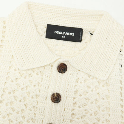 【新品】ディースクエアード DSQUARED2 コットン 透かし編み 半袖 ポロニット オフホワイト【サイズXS】【 状態ランクN 】【 メンズ 】