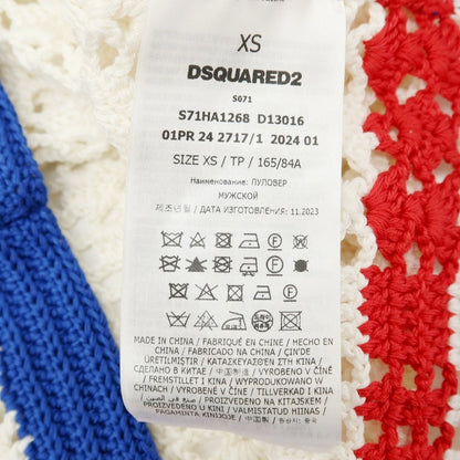 【新品】ディースクエアード DSQUARED2 コットン 透かし編み 半袖 ポロニット オフホワイト【サイズXS】【 状態ランクN 】【 メンズ 】