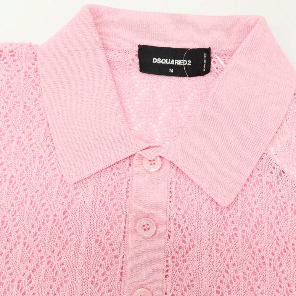 【SALE10%OFF/返品不可】【新品】ディースクエアード DSQUARED2 コットン 透かし編み 半袖 ポロニット ピンク【 サイズM 】【 状態ランクN 】【 メンズ 】