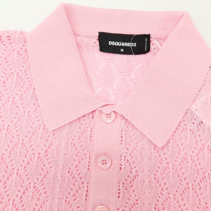 【SALE10%OFF/返品不可】【新品】ディースクエアード DSQUARED2 コットン 透かし編み 半袖 ポロニット ピンク【 サイズM 】【 状態ランクN 】【 メンズ 】