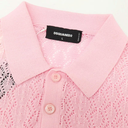 【新品】ディースクエアード DSQUARED2 コットン 透かし編み 半袖 ポロニット ピンク【サイズL】【 状態ランクN 】【 メンズ 】