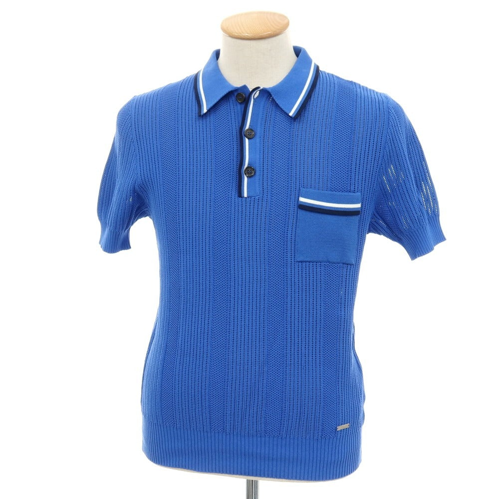 【新品】ディースクエアード DSQUARED2 コットンナイロン 透かし編み 半袖 ポロニット ブルー【サイズS】【 状態ランクN 】【 メンズ 】