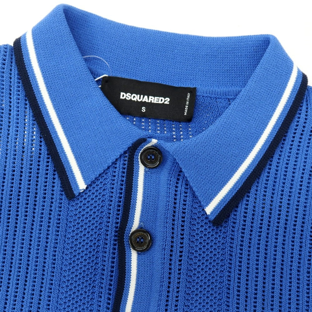 【新品】ディースクエアード DSQUARED2 コットンナイロン 透かし編み 半袖 ポロニット ブルー【サイズS】【 状態ランクN 】【 メンズ 】