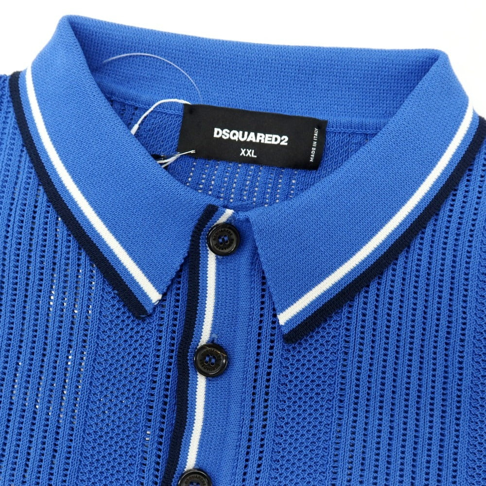 【新品】ディースクエアード DSQUARED2 コットンナイロン 透かし編み 半袖 ポロニット ブルー【サイズXXL】【 状態ランクN 】【 メンズ 】[CPD]