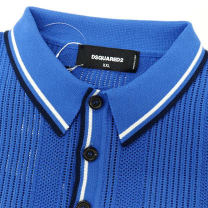 【新品】ディースクエアード DSQUARED2 コットンナイロン 透かし編み 半袖 ポロニット ブルー【サイズXXL】【 状態ランクN 】【 メンズ 】