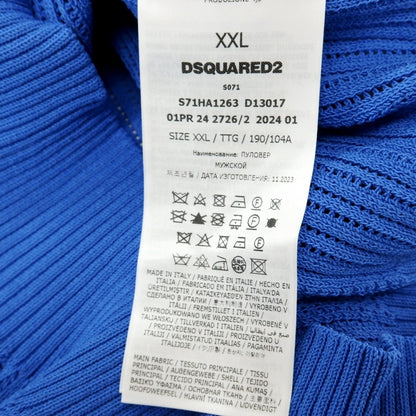 【新品】ディースクエアード DSQUARED2 コットンナイロン 透かし編み 半袖 ポロニット ブルー【サイズXXL】【 状態ランクN 】【 メンズ 】
