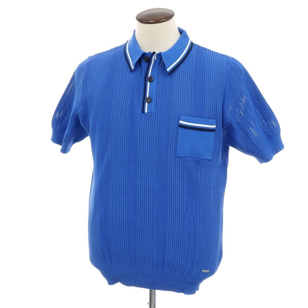 【新品】ディースクエアード DSQUARED2 コットンナイロン 透かし編み 半袖 ポロニット ブルー【サイズXXXL】【 状態ランクN 】【 メンズ 】
