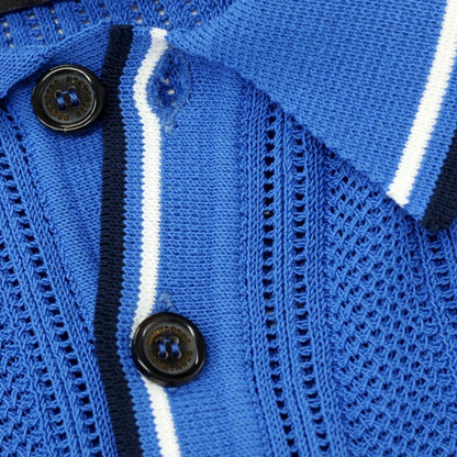 【新品】ディースクエアード DSQUARED2 コットンナイロン 透かし編み 半袖 ポロニット ブルー【サイズXXXL】【 状態ランクN 】【 メンズ 】