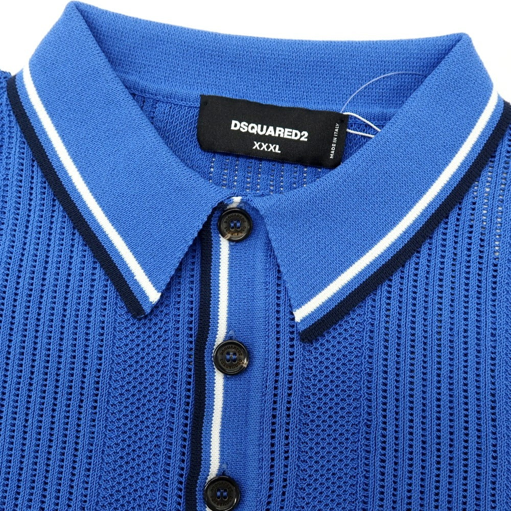 【新品】ディースクエアード DSQUARED2 コットンナイロン 透かし編み 半袖 ポロニット ブルー【サイズXXXL】【 状態ランクN 】【 メンズ 】[CPD]