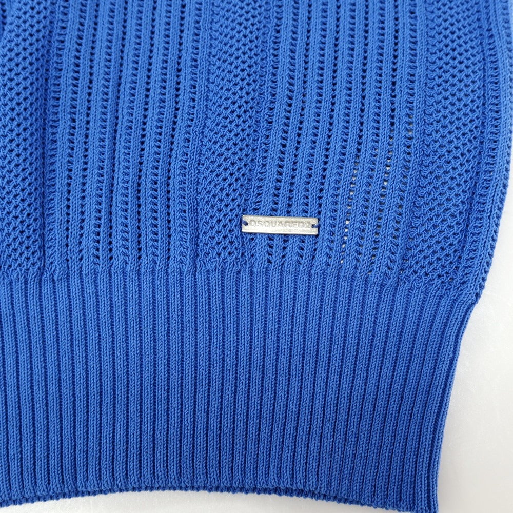 【新品】ディースクエアード DSQUARED2 コットンナイロン 透かし編み 半袖 ポロニット ブルー【サイズXXXL】【 状態ランクN 】【 メンズ 】