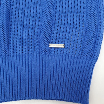 【新品】ディースクエアード DSQUARED2 コットンナイロン 透かし編み 半袖 ポロニット ブルー【サイズXXXL】【 状態ランクN 】【 メンズ 】