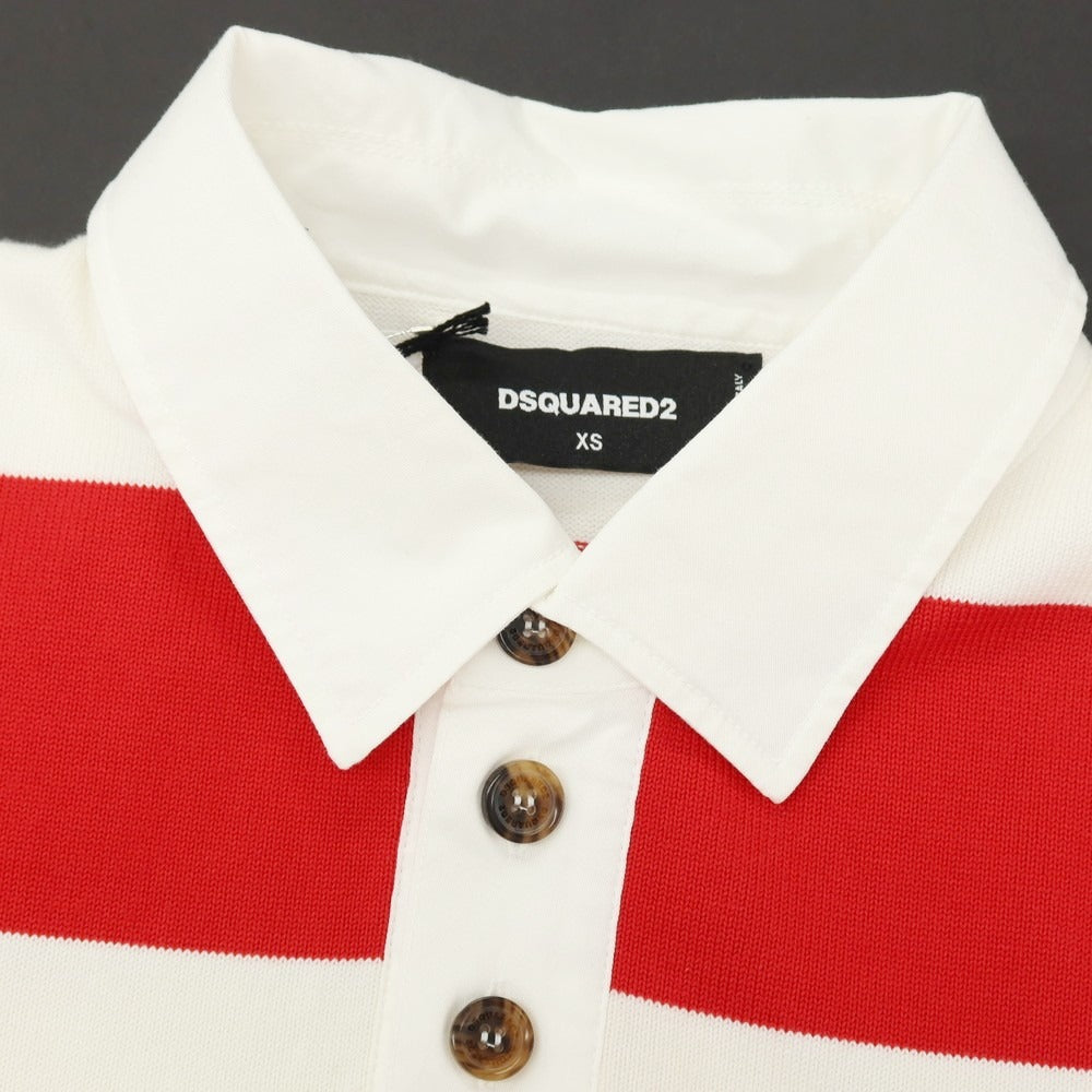 【新品アウトレット】ディースクエアード DSQUARED2 コットン ボーダー 長袖 ポロニット レッドxホワイト【サイズXS】【 状態ランクN- 】【 メンズ 】