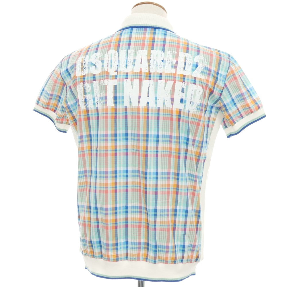 【新品アウトレット】ディースクエアード DSQUARED2 コットン チェック 切り替え 半袖ポロシャツ ライトブルーxマルチカラー【サイズ48】【 状態ランクN- 】【 メンズ 】[CPD]