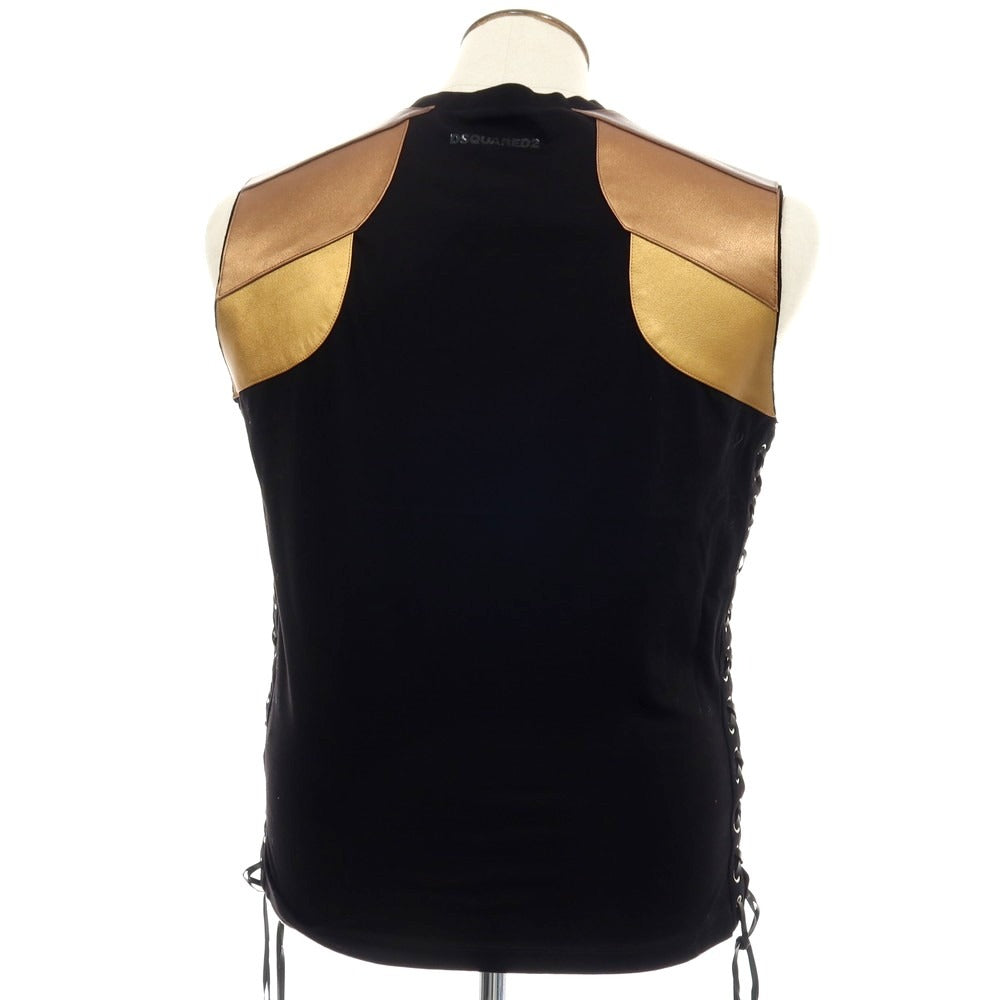 【新品】ディースクエアード DSQUARED2 コットン クルーネック サイドレースアップ ノースリーブカットソー ブラック【サイズL】【 状態ランクN 】【 メンズ 】