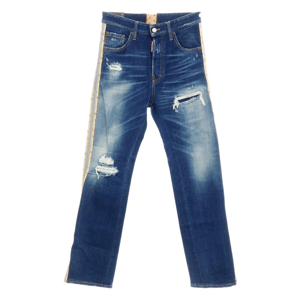 【新品】ディースクエアード DSQUARED2 642 JEAN ストレッチ コットン バックレースアップ デニムパンツ ジーンズ ネイビー【サイズ42】【 状態ランクN 】【 メンズ 】