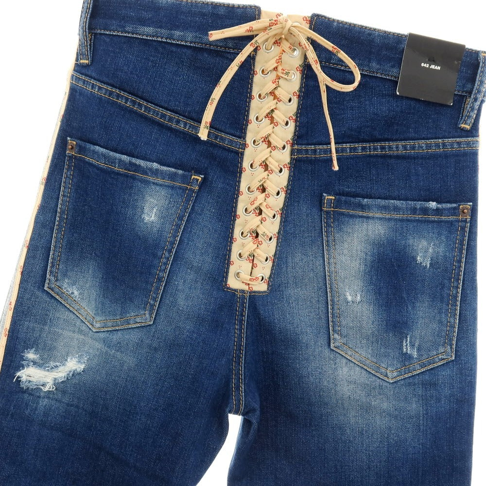 【新品】ディースクエアード DSQUARED2 642 JEAN ストレッチ コットン バックレースアップ デニムパンツ ジーンズ ネイビー【サイズ42】【 状態ランクN 】【 メンズ 】
