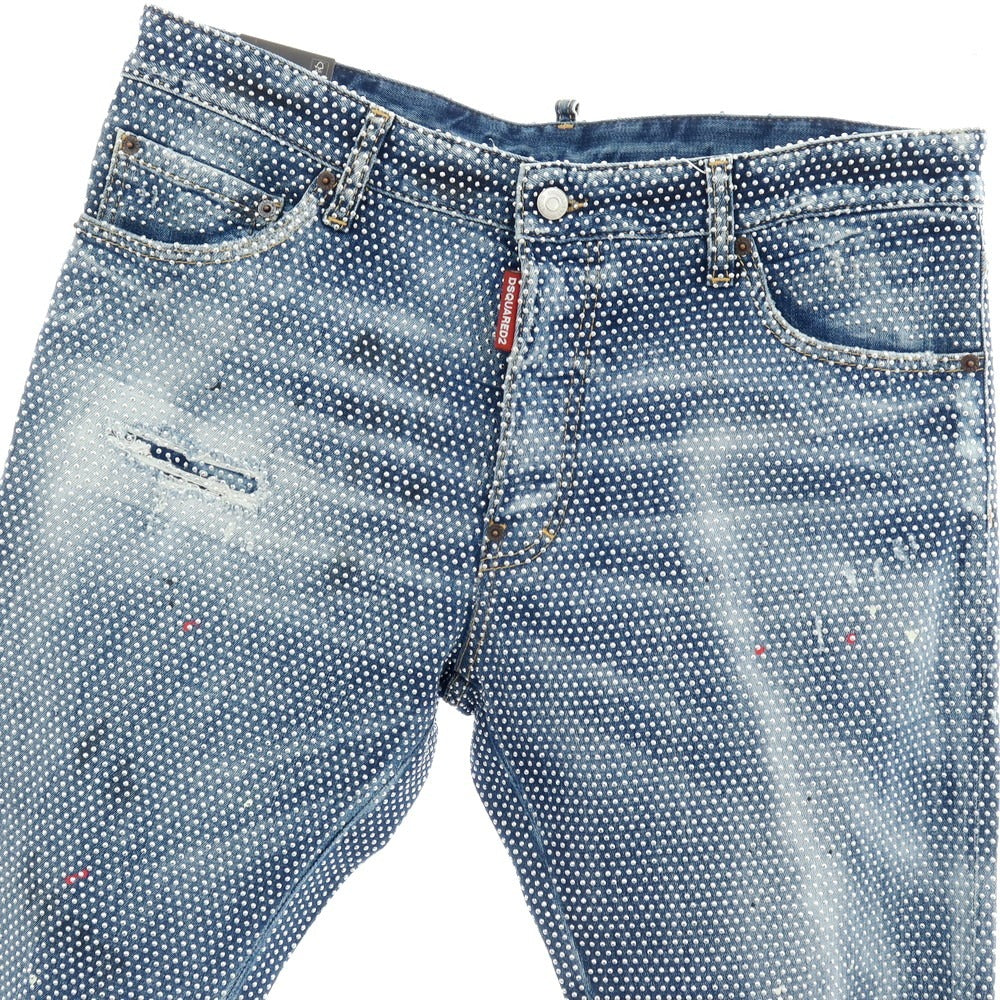 【新品】ディースクエアード DSQUARED2 COOL GUY JEAN ストレッチ コットン スタッズ デニムパンツ ジーンズ ネイビー【サイズ52】【 状態ランクN 】【 メンズ 】