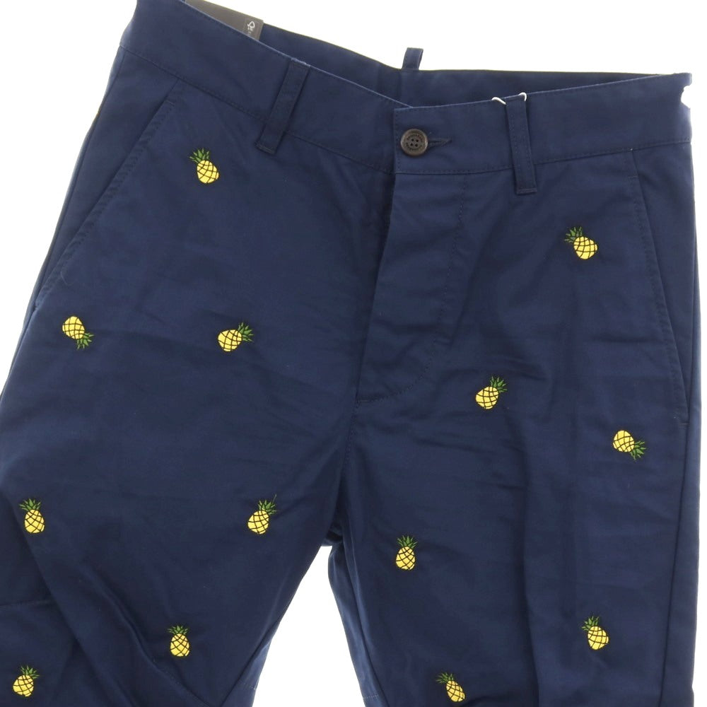 【新品】ディースクエアード DSQUARED2 Fruit Embroidery SEXY CHINO PANT コットン パイナップル チノパンツ ネイビー【サイズ42】【 状態ランクN 】【 メンズ 】