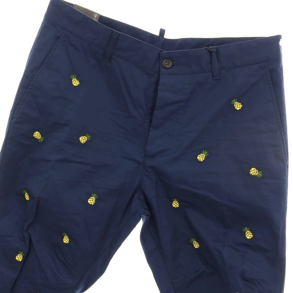 【新品】ディースクエアード DSQUARED2 Fruit Embroidery SEXY CHINO PANT コットン パイナップル チノパンツ ネイビー【サイズ52】【 状態ランクN 】【 メンズ 】