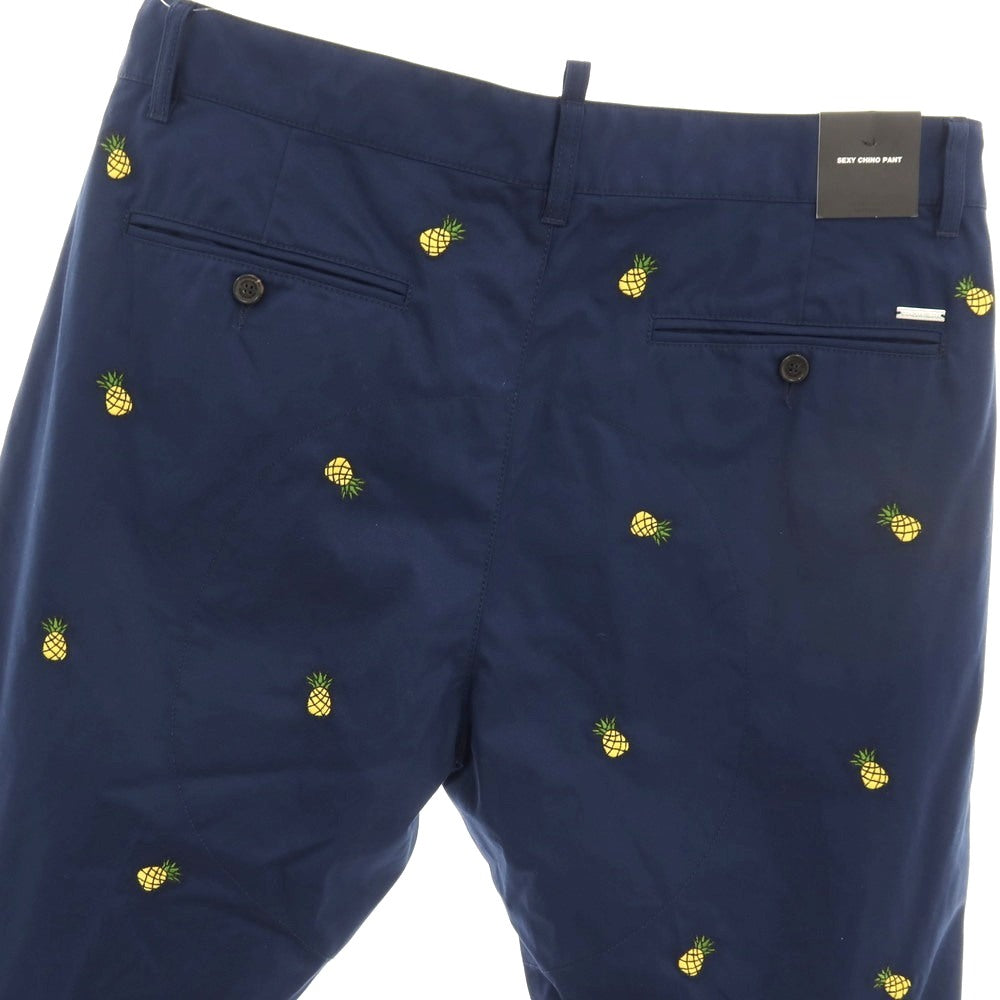 【新品】ディースクエアード DSQUARED2 Fruit Embroidery SEXY CHINO PANT コットン パイナップル チノパンツ ネイビー【サイズ52】【 状態ランクN 】【 メンズ 】